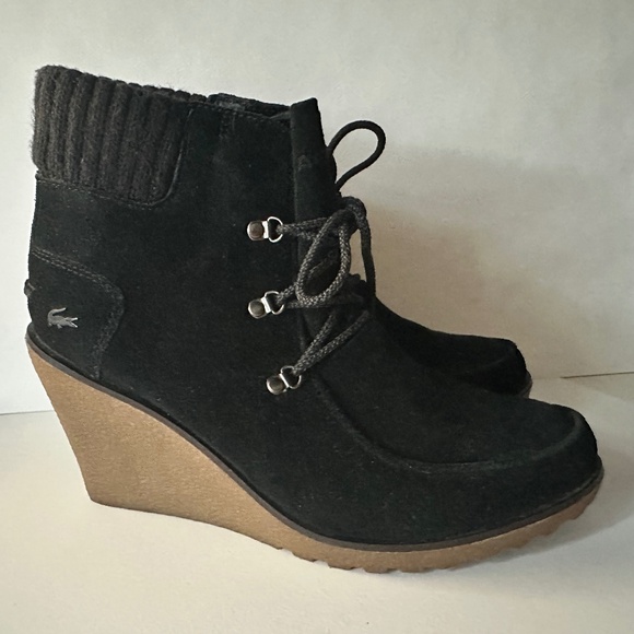 Lacoste black Suede lace up Wedge Boots Size 7 - Picture 1 of 5
